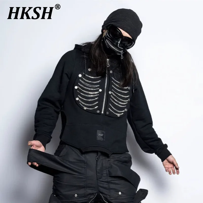 HKSH 2024 Autumn Winter New Men's Tide Niche Dark Trend Original Design Metal Rib Zippers Sweatshirt Fashion Punk Hoodie HK3302