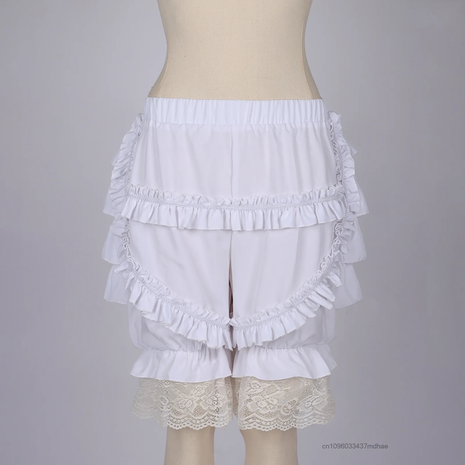 

Lace Trimmed Puffy Lolita Style White Fluffy Lace Cake Skort with Multi-LayerWomen Medieval Renaissance Elastic Waist Pants