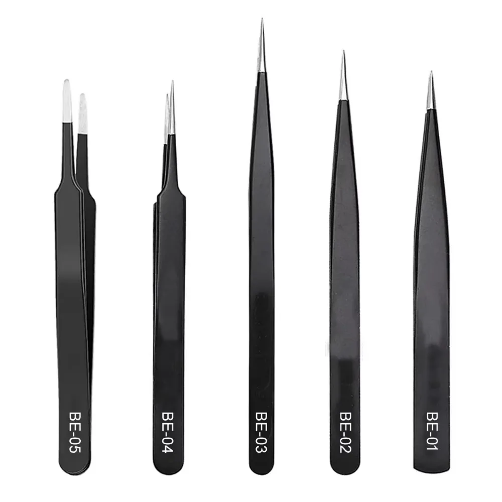 9Pcs Industrial Tweezers Pointed Tweezers Kit Professional Anti-static Tweezers Kit for Electronic Repair Welding Process