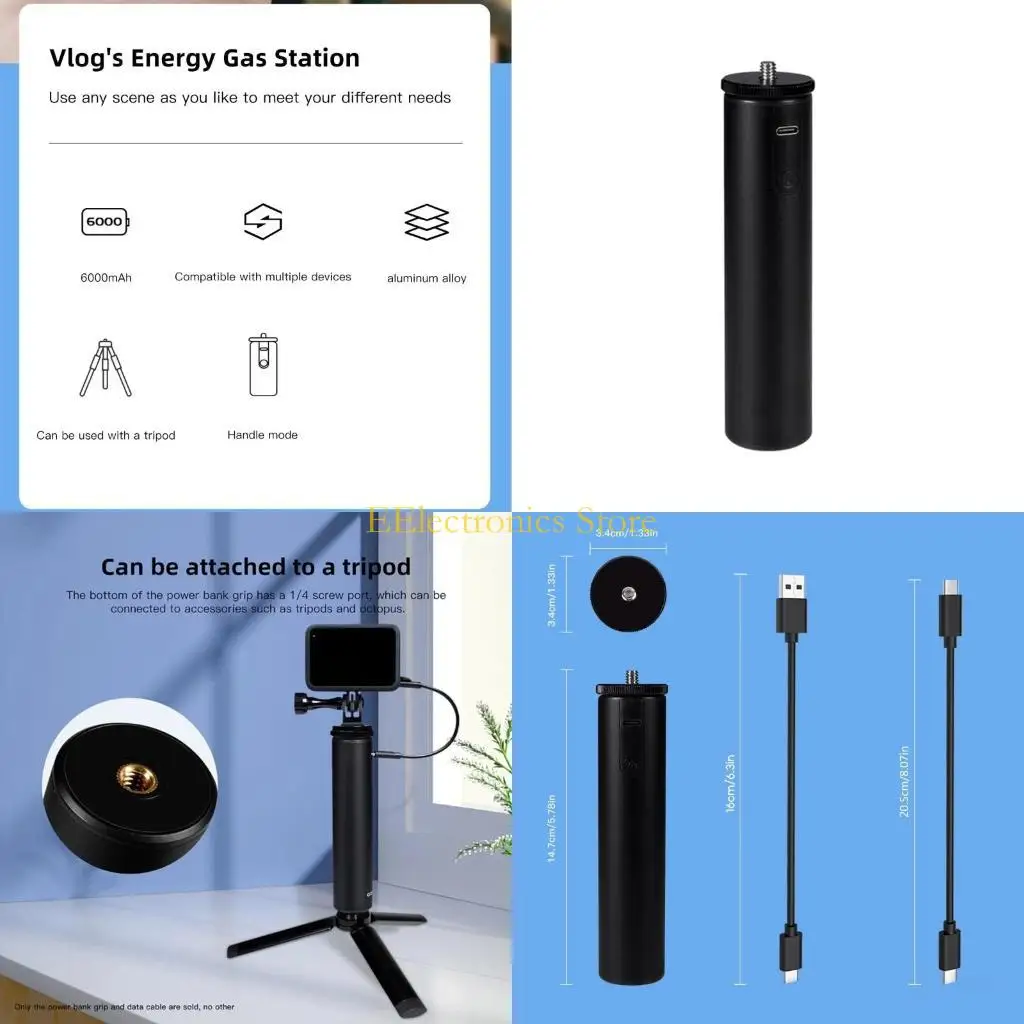 B03C 6000mAh Handheld Power Bank Rechargeable Stick Charging Grip For Action 3  10 9 8 7 Action Camera Accessory