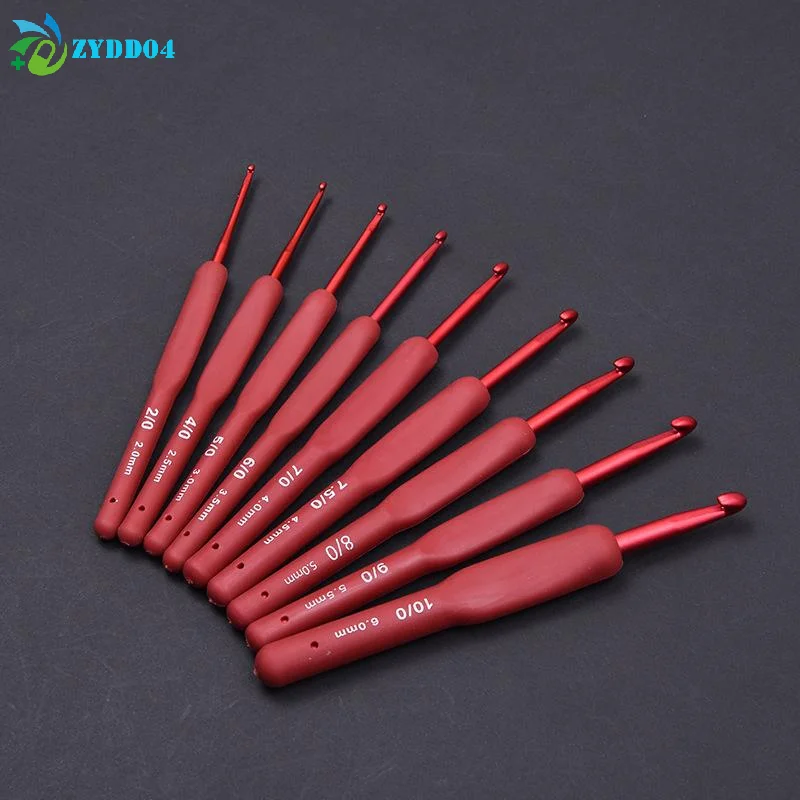 ●9PCS Red Crochet Hook Ergonomic Handle For Arthritic Hands Extra Long Knitting Needles For Beginners And Crocheting Yarn
