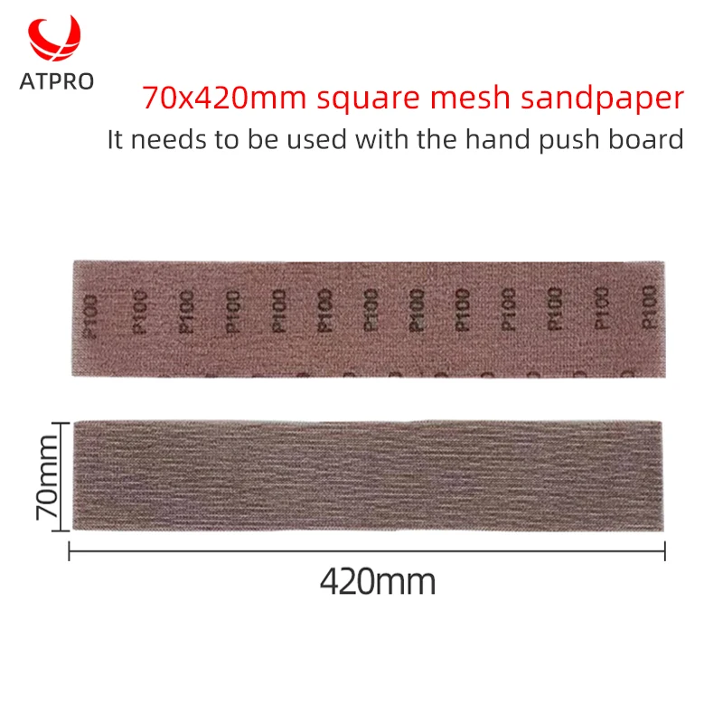 ATPRO 70/420mm Rectangular Mesh Sandpaper Abrasive Dust-free scrub Dry Sandpaper 80-320 Carabiner Sandpaper