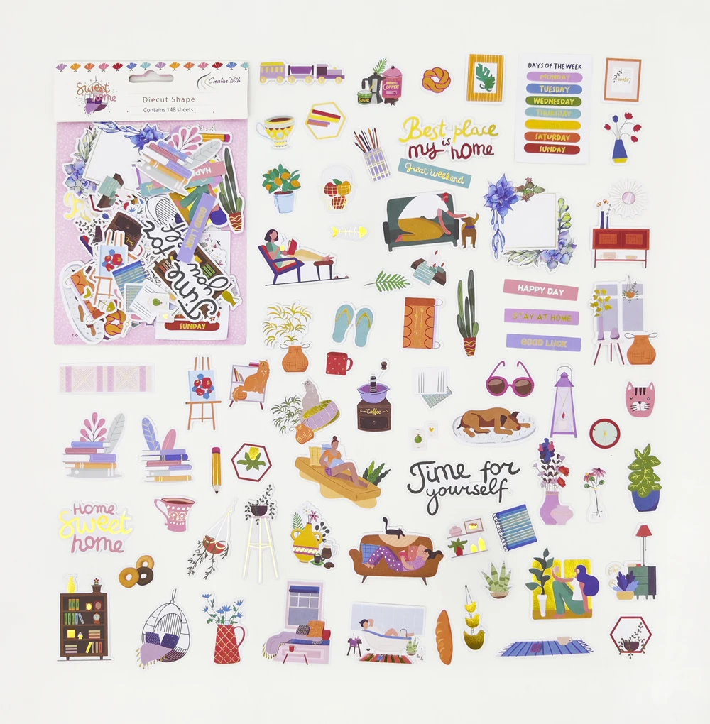 Creative Path 148pcs Sweet Home Scrapbooking Die Cuts Shapes Relax Vacation Paper Diecut Ephemera For DIY Card Making Journaling