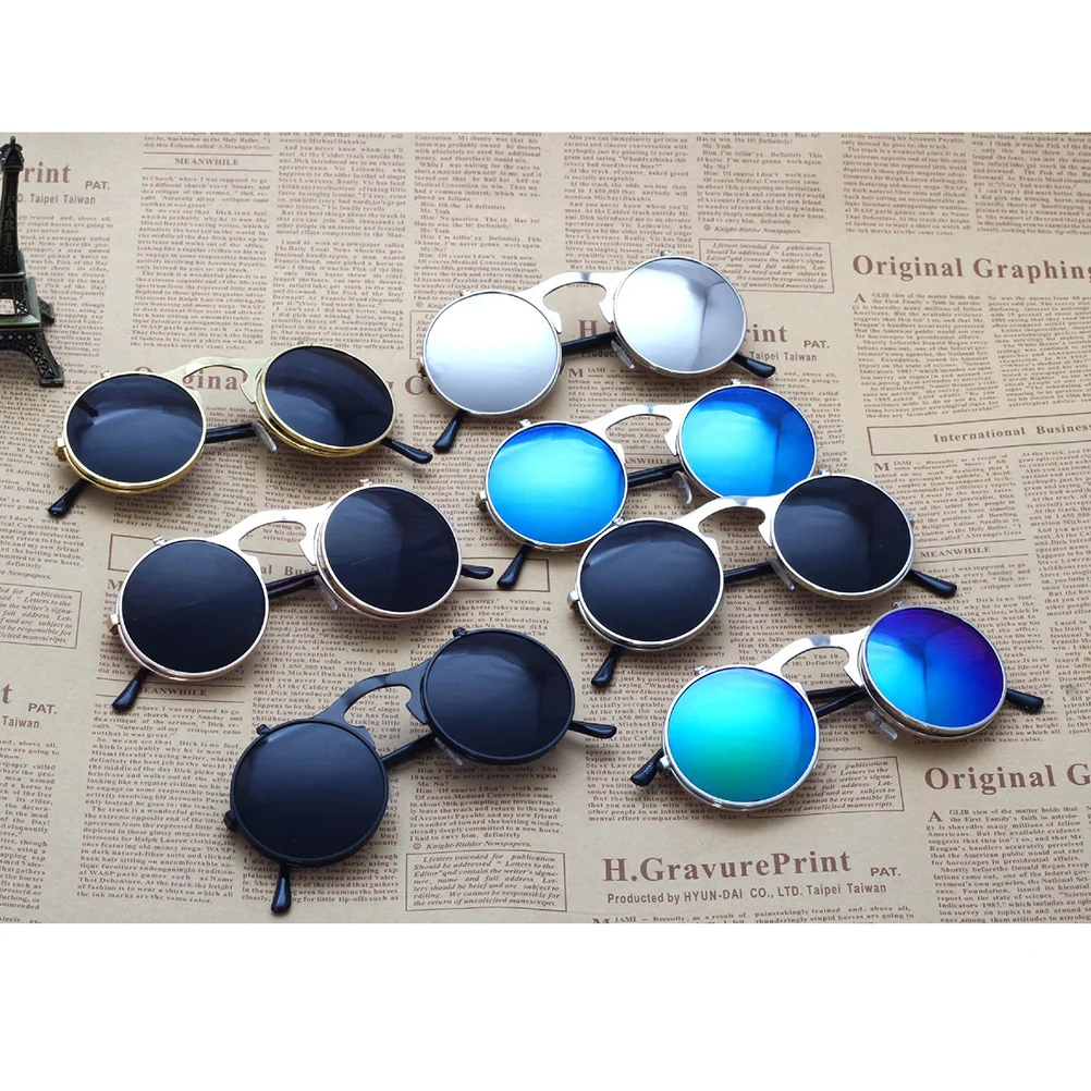 

Round Polarized Mirror Sunglasses Metal Up Sunglasses For Men Women Black Frame Reflective Lens Flexible