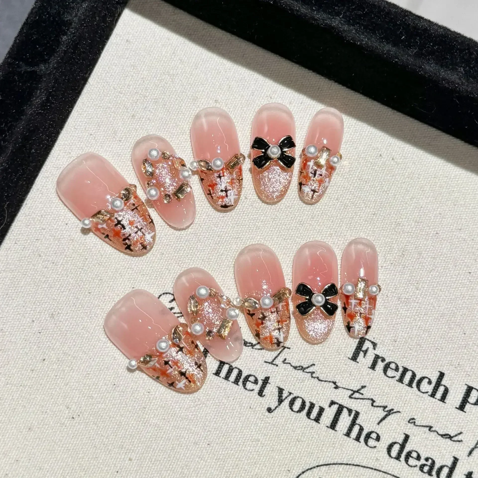 10Pcs French Almond Handmade Press on Nails Cat Eye Butterfly Fake Nails Wearable Stick-on Nails False Nail Uñas Накладные Ногти