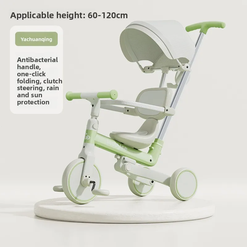 

Foldable Baby Tricycle Stroller Toddler Push Bike with Adjustable Canopy Detachable Handle Foot Pedal Safety Design Outdoor Use