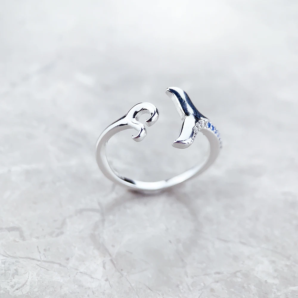 Women's 925 Sterling Silver Wave Ring with Blue Zircon