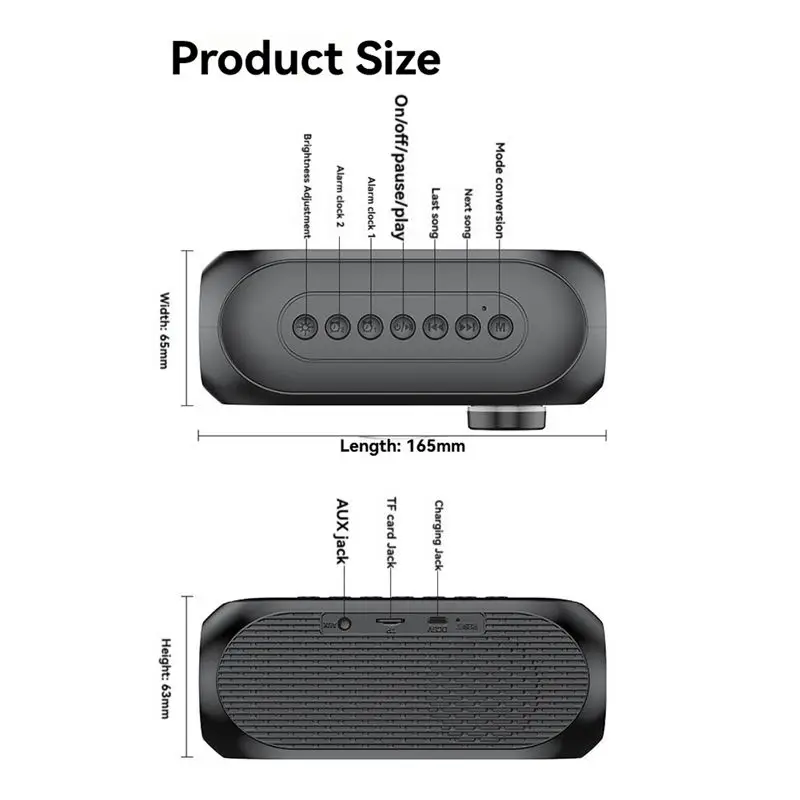 ABMF Alarm Clock Portable Bluetooth Speaker with FM Radio Subwoofer, Wireless Sound Box Music Player, 1400mAh Battery for Home