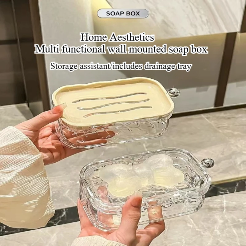 

Bathroom Soap Dishes Double-layer Storage Box Wall Mounted Unperforated Soap Case Tray Drainage Pipe Bathroom Soap Rack