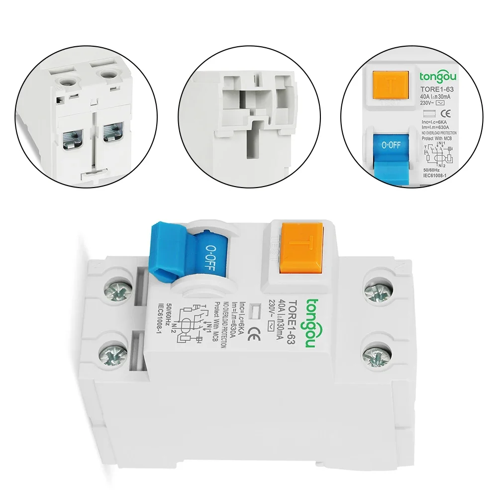 

2P 10-63A 10mA Circuit Breaker 6KA 230V Differential Breaker Safety Switch Electrical Testing Equipment Accessories