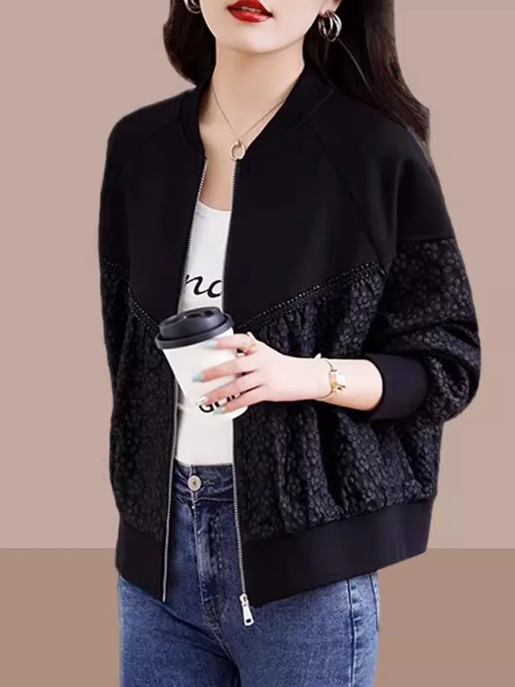 Spring Autumn 2026 Ladies' Short Baseball Jacket Fashionable Compact Women's Wear Casual Loose Fit Long Sleeve Zipper Closure