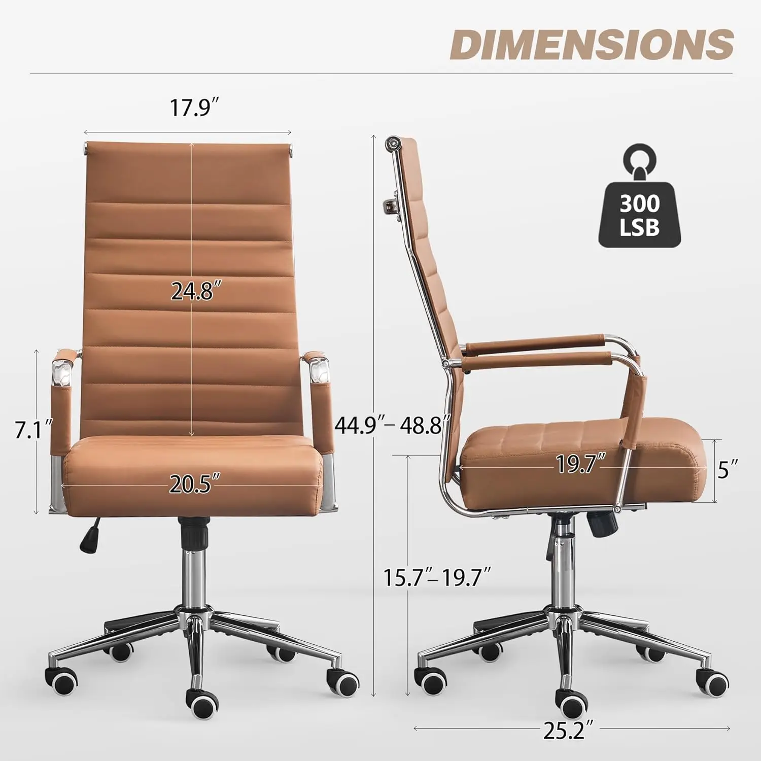 

Office Desk Chair, Modern Leather Conference Room Chairs with High Back,Wheels and Arms, Ergonomic Executive Ribbed Height