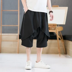 Short Baggy d'Été pour Homme, Pantalon Croisé Superposé, Longueur Genou, Noir, Blanc, Mince, Streetwear, Hip Hop, Surdimensionné, Décontracté