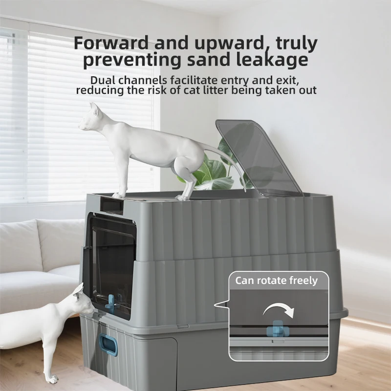 1 قطعة حجم كبير جدًا صندوق نفايات القطط المغلقة بالكامل مضاد للرذاذ خاص لتنظيف مرحاض القطط للقطط