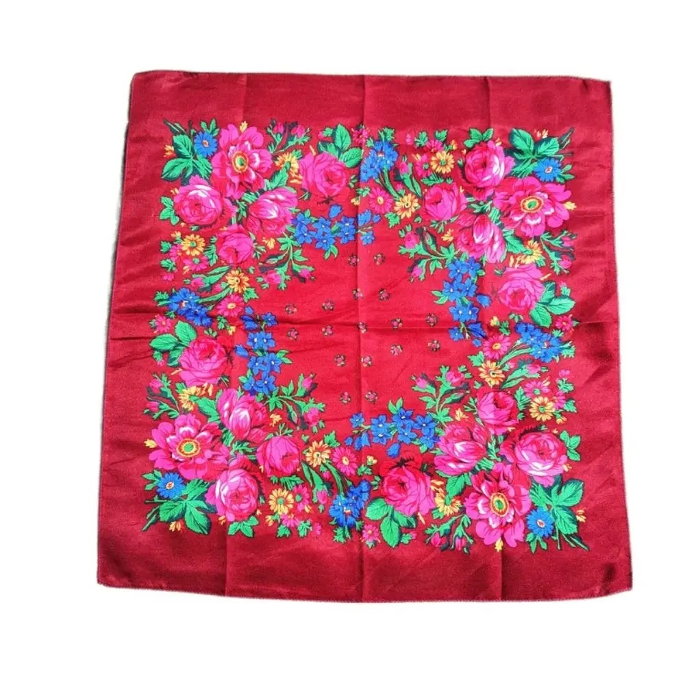 Pañuelo para la cabeza con estampado de flores rosas y protector solar, pañuelos suaves de estilo étnico para mujer, pañuelos para la cabeza a prueba de viento, bufandas cuadradas para el cuello