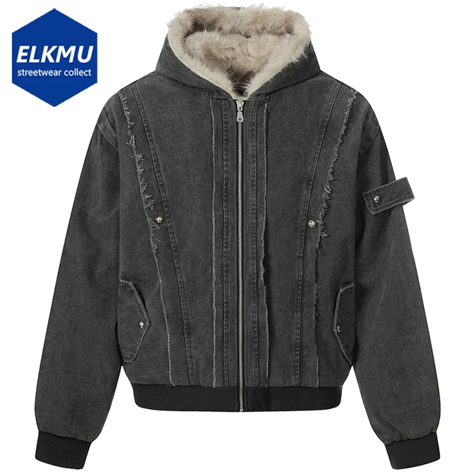 

Men Winter Jackets Fur Collar Parkas Coats Vintage Padded Warm Jackets Streetwear Harajuku Hip Hop Padded Jackets Outwear