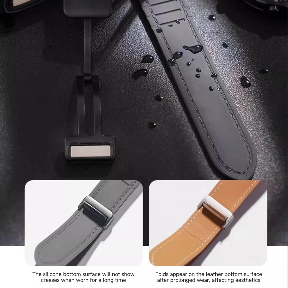 Magnetisches Leder-Silikon-Armband für Samsung Galaxy Watch 8/9 40mm 44mm Watch Ultra 2 2026 Schnallenarmband 8 Classic 46mm Armband – Detail 2