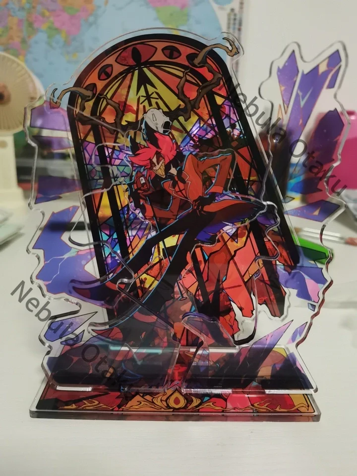 Hazbin Hotel Alastor Radio Demon Stained Glass Window Acrylic Standing Sign Desktop Ornament Cosplay Colleagues Gifts Anime