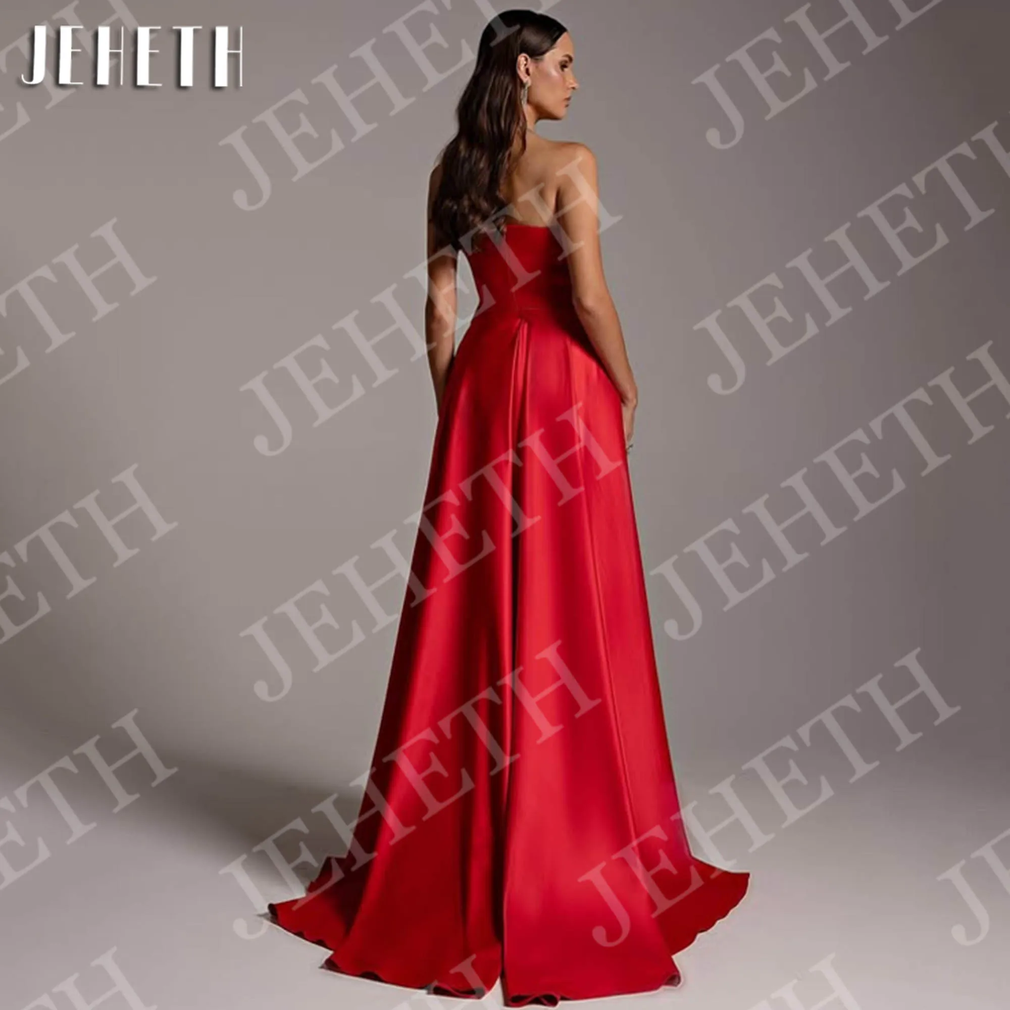 JEHETH Mermaid Elegant ชุดราตรีเซ็กซี่สีแดงซาตินอย่างเป็นทางการชุดที่กําหนดเอง Robe de soirée Femme