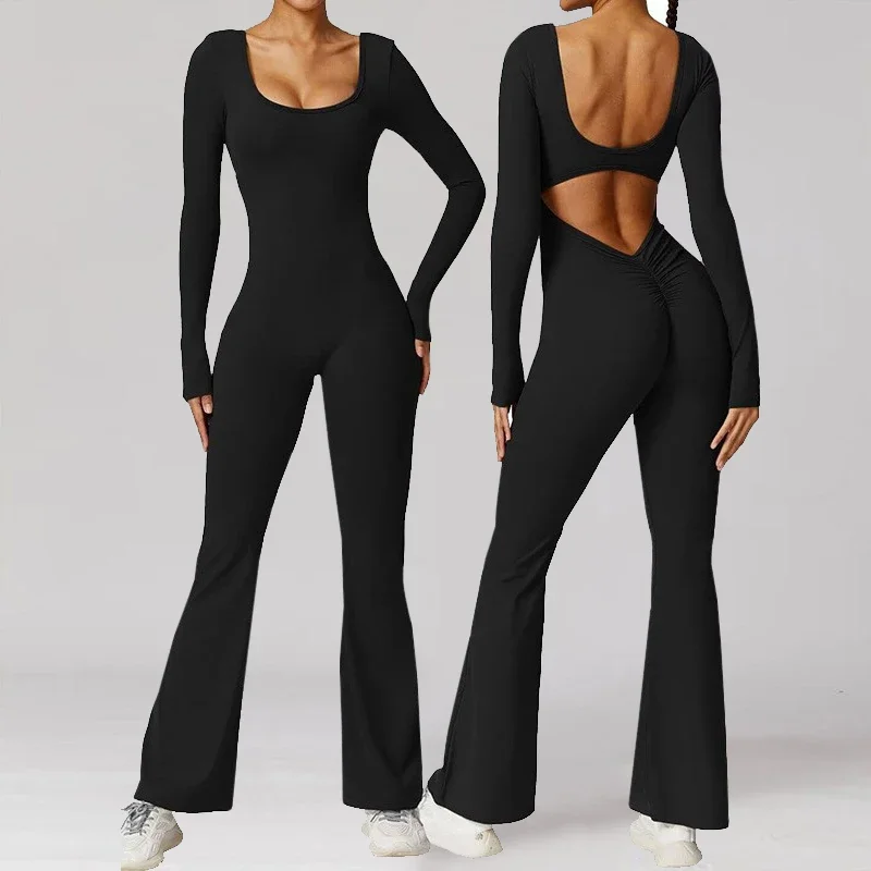 CPSYMYM long sleeved jumpsuit U-neck tight and sexy backless jumpsuit for autumn and winter yoga sports and leisure series