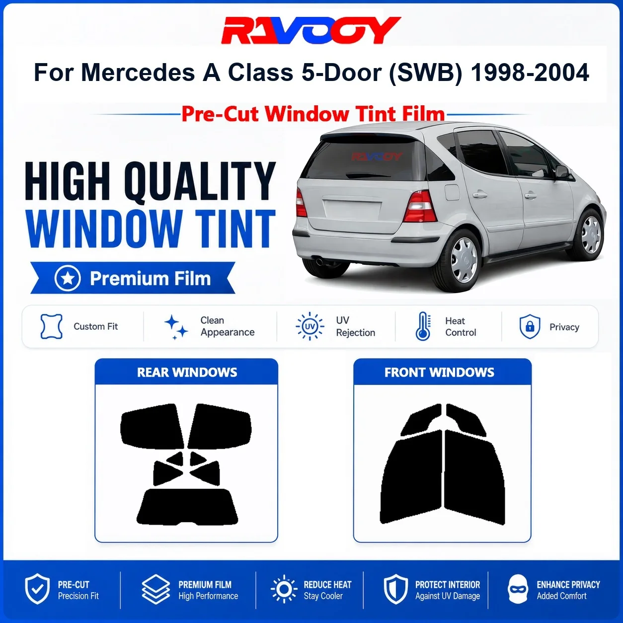Película De Privacidad Para Ventanas Delanteras Y Traseras De Mercedes Clase A 5 Puertas (Swb) 1998-2004, Precortada, Con Protección Uv Y Rechazo De Calor. — -50%, 26.19€ Coupon, from 26.19€ – 50% descuento – €26.19