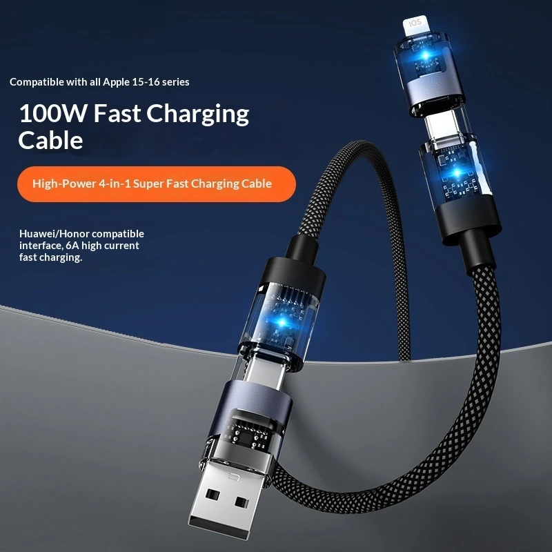 

2026 НОВЫЙ кабель для быстрой зарядки 4-в-1 Макс. 240 Вт Многофункциональная USB-зарядка для iPhone 17 16 Samsung Xiaomi HUAWEI PD Кабель для передачи данных