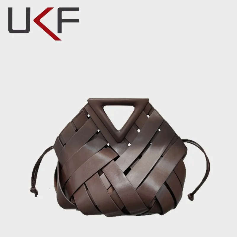 

UKF Luxury Women's Original Designer Hobo Knotted Bag Leather Handbag Weave Big Hollow Out Shoulder Bags For Women Bolsa