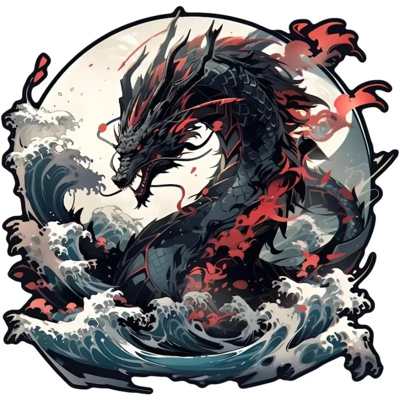 1Pc Style D Blue Wave Chinese Dragon Vinyl Sticker, Decal for Car Motorcycle Helmet Laptop Water Bottle & Surfboard Decor