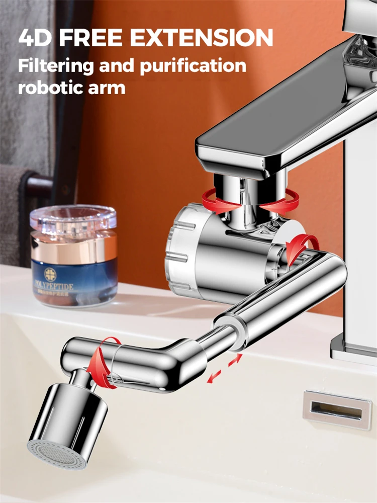 Retractable Universal 1440 °Swivel Robotic Arm Swivel Extension Faucet Aerator Kitchen Sink Faucet Extender 2 Water Flow Mode