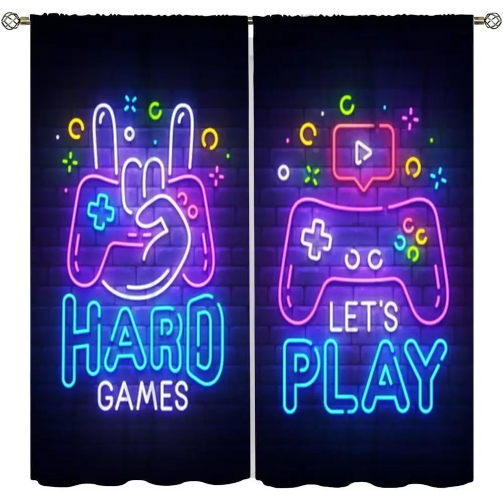 Gaming-Themed Window Curtains for Kids and Teens, 84x84 Inches, 2-Panel Set
