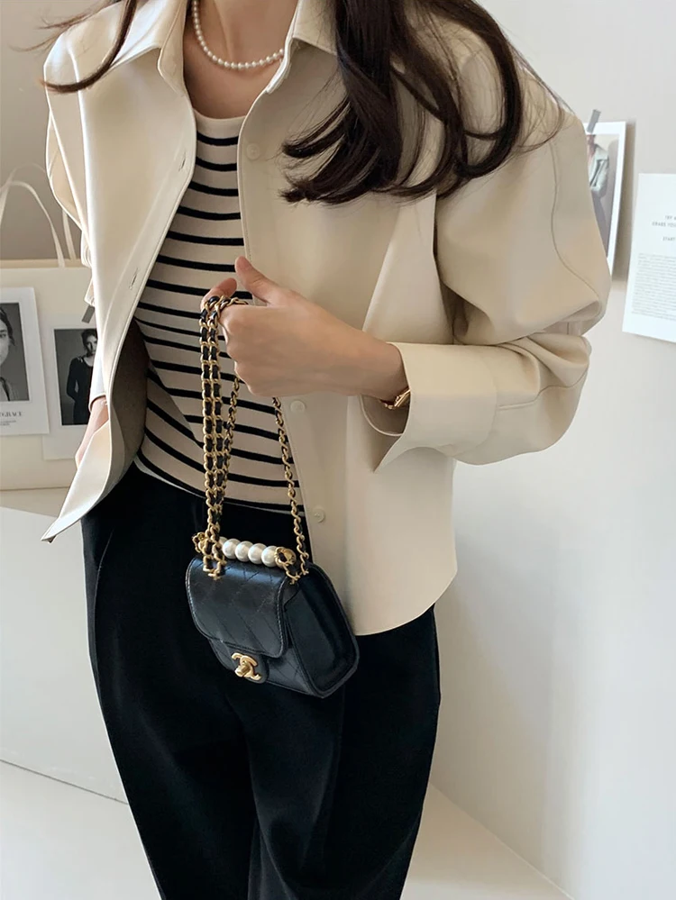 

Корейская куртка женская из искусственной кожи в мото стиле короткая свободная посадка тонкое универсальное пальто уличная мода простой дизайн осенняя верхняя одежда