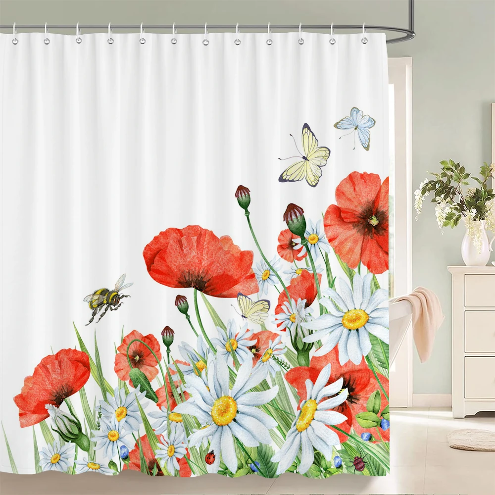 240x180cm Bathroom Waterproof Shower Curtain Beautiful Flower Plant Leaves Printing Polyester Home Decoration Curtain With Hook