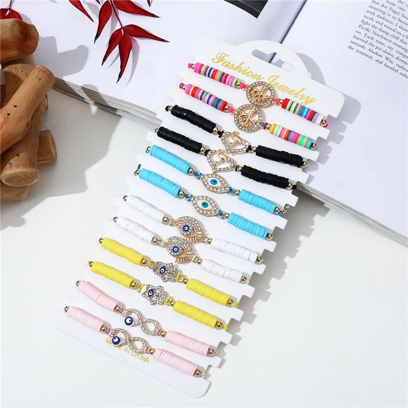 12Pcs/set Life Tree Infinite Eye Charms Braided Bracelet Set Soft Beaded Adjustable Rope Chain Wristband Bracelet Jewelry Gifts