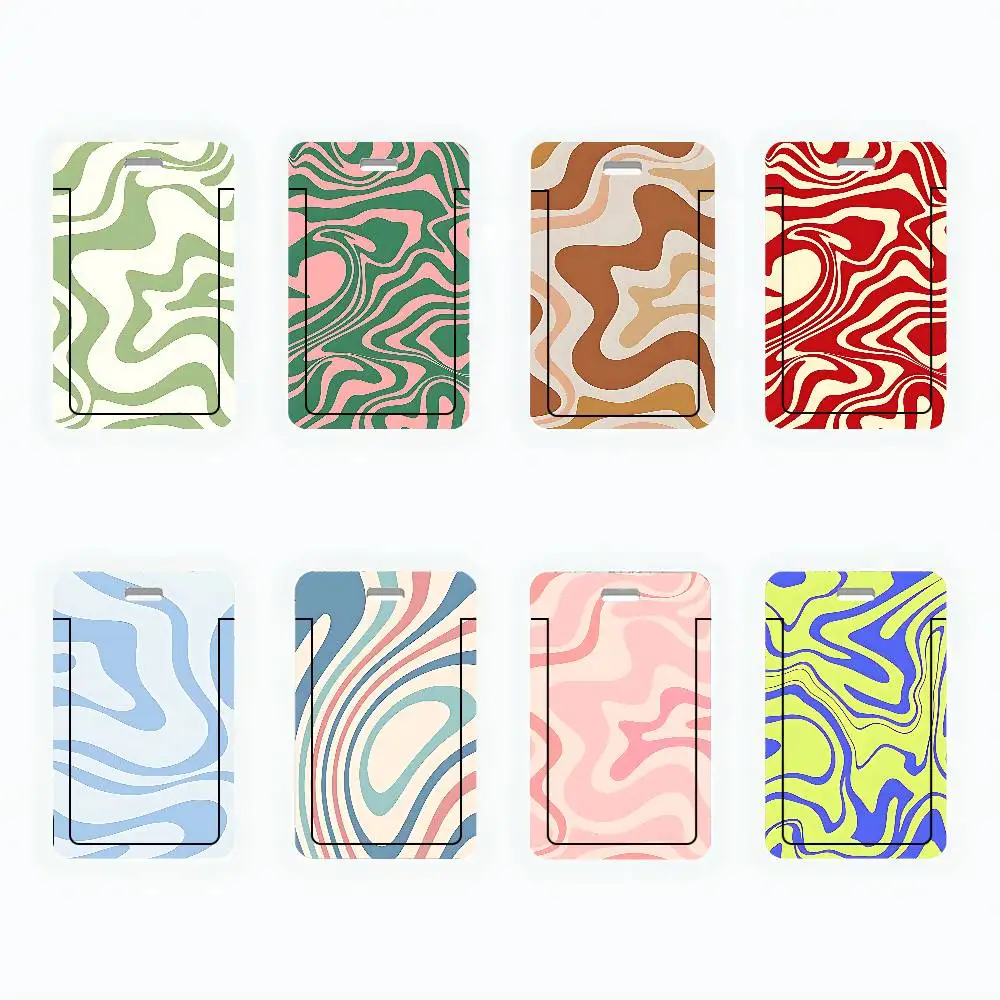 Colorful Liquid Swirl Green ID Card Holder PVC Badge Holder With Lanyard Slot Student Bus Card Cover Office Work Card Case