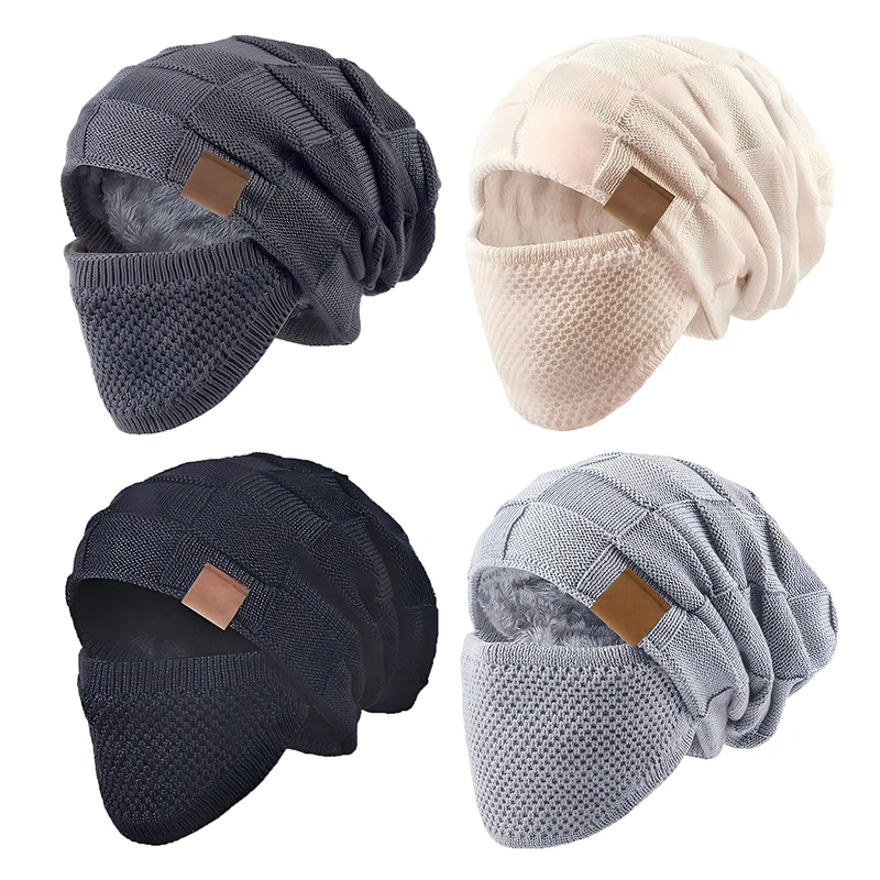 Warm Knitted Hat And Face Mask Set Winter Slouchy Beanie With Lightweight Warm Ear, Neck & Cheek Cover For Outdoor Sports