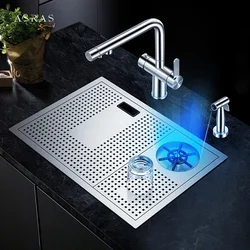 ASRAS 304 Stainless Steel Sink 4mm Thickness High Pressure Cup Washer Bar Counter Handmade Brushed Kitchen Sink