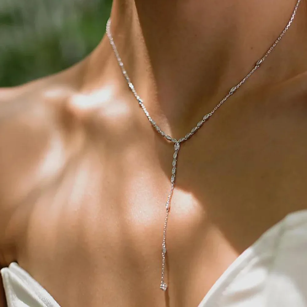 Elegancki kryształ Boho w kształcie litery Y Choker okrągły wisiorek wysokiej jakości biżuteria wspaniały ślubny kołnierz z kryształów górskich naszyjnik łańcuszek ślubny