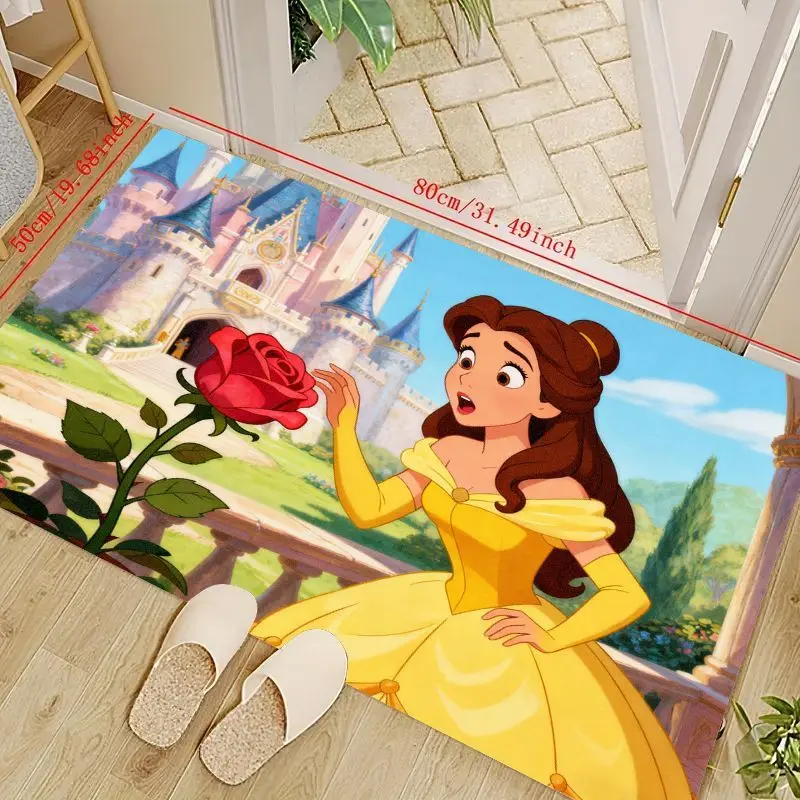 

1 шт. тематический напольный коврик Disney Princess Belle Beauty and the Beast, ковер с зачарованным замком и розой для девочек, детская спальня, гостиная