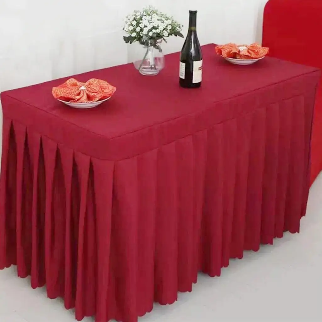 Fitted Table Skirt Polyester Home Decorative Table Cover Rectangular Tablecloth for Wedding Banquet Event Decor