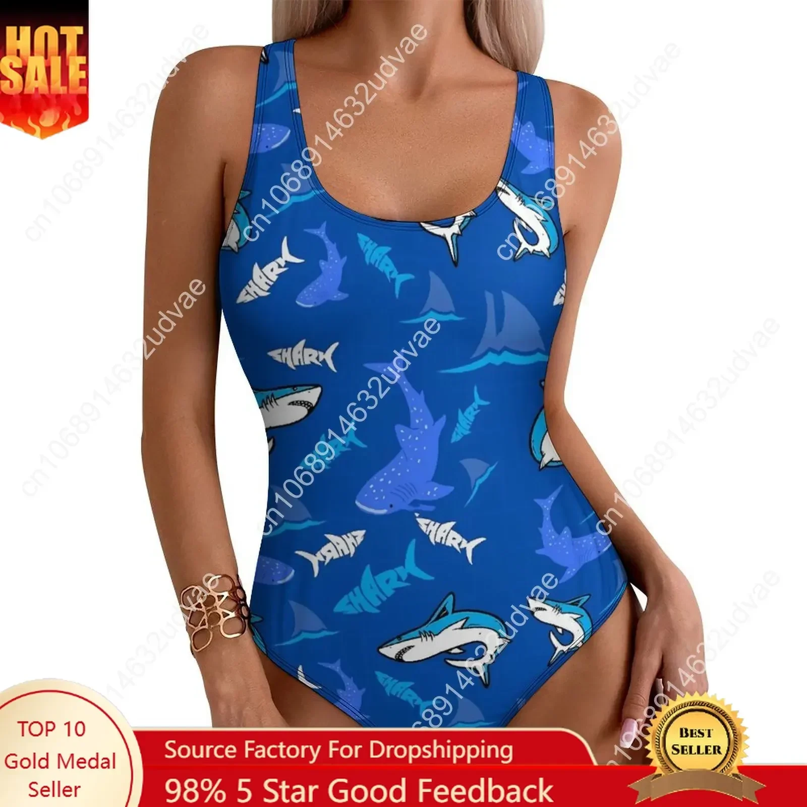 Blue Sharks Swimsuit Sexy Animal Print One-Piece Swimwear Push Up Swimsuits Stylish Holiday Pool Bathing Suits