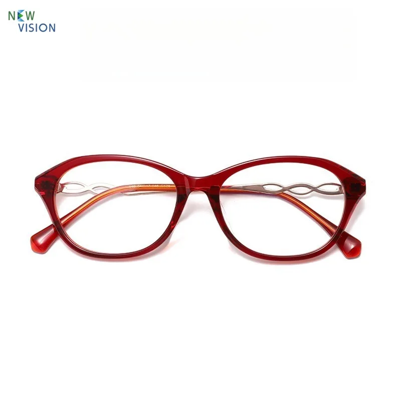 

Red Cat Eye Glasses Frame Pure Titanium Legs Women Fashion Elliptical High End Optical Myopia Reading Anti Blue Light Eyeglass