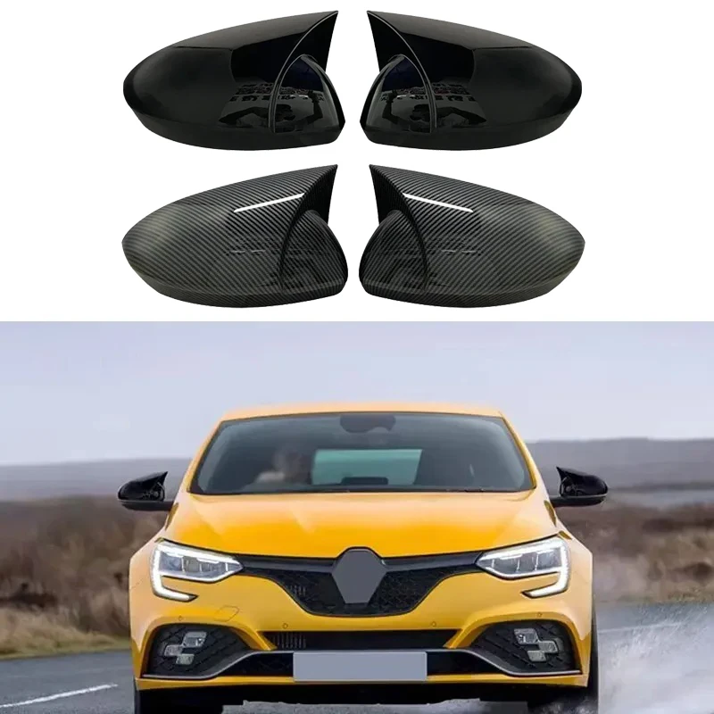 

For Renault Megane 4 MK4 2016-2020 Glossy Black/Carbon Fiber Look Side Mirror Cover Cap ABS Car Exterior Accessories Left Right