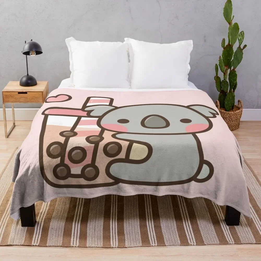 Cute Koala Bear And Bubble Tea Throw Blanket decorative Loose Polar Summer Beddings Blankets