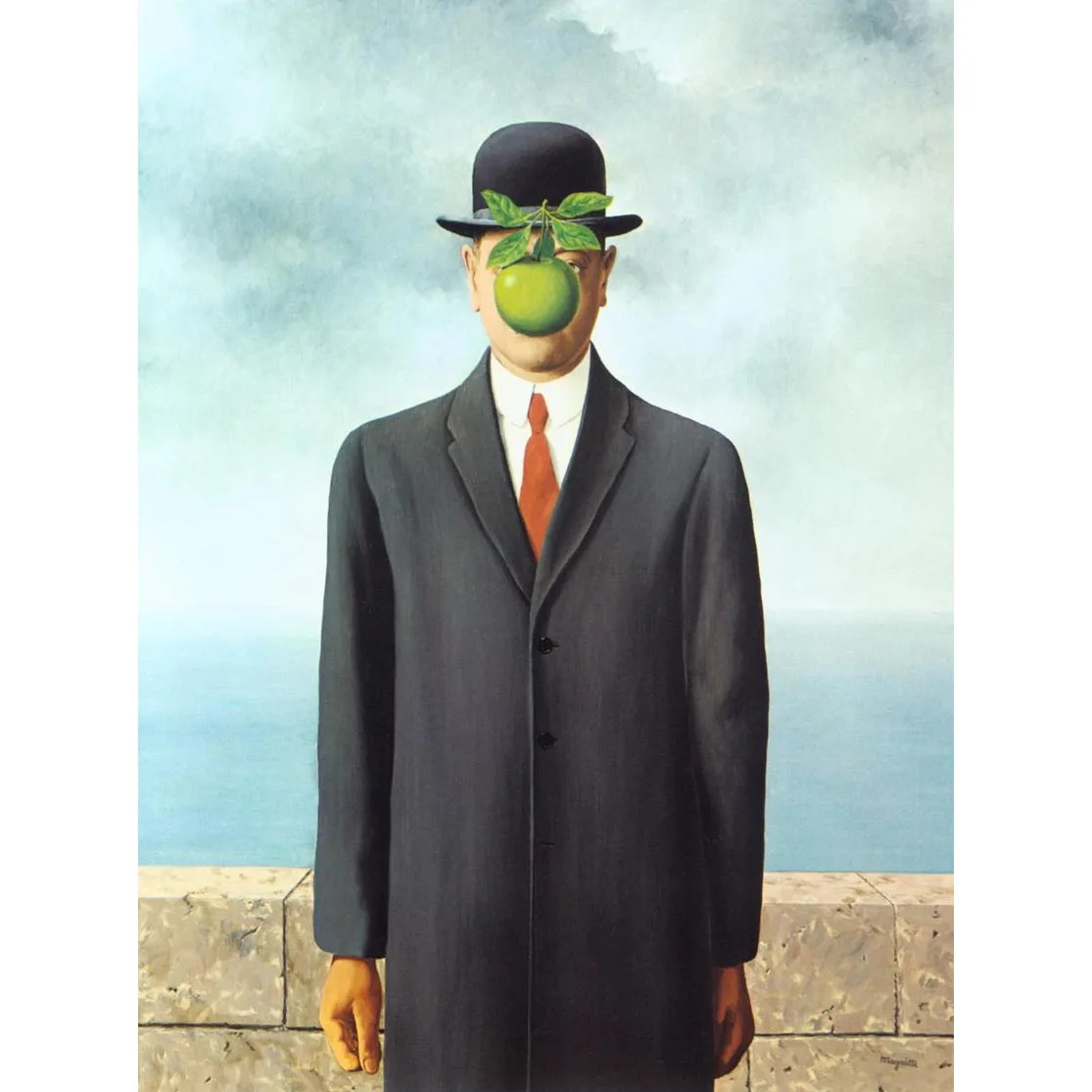 

Hand painted high quality reproduction of The Son of Man by Rene Magritte Famous painting reproduction Portrait oil painting