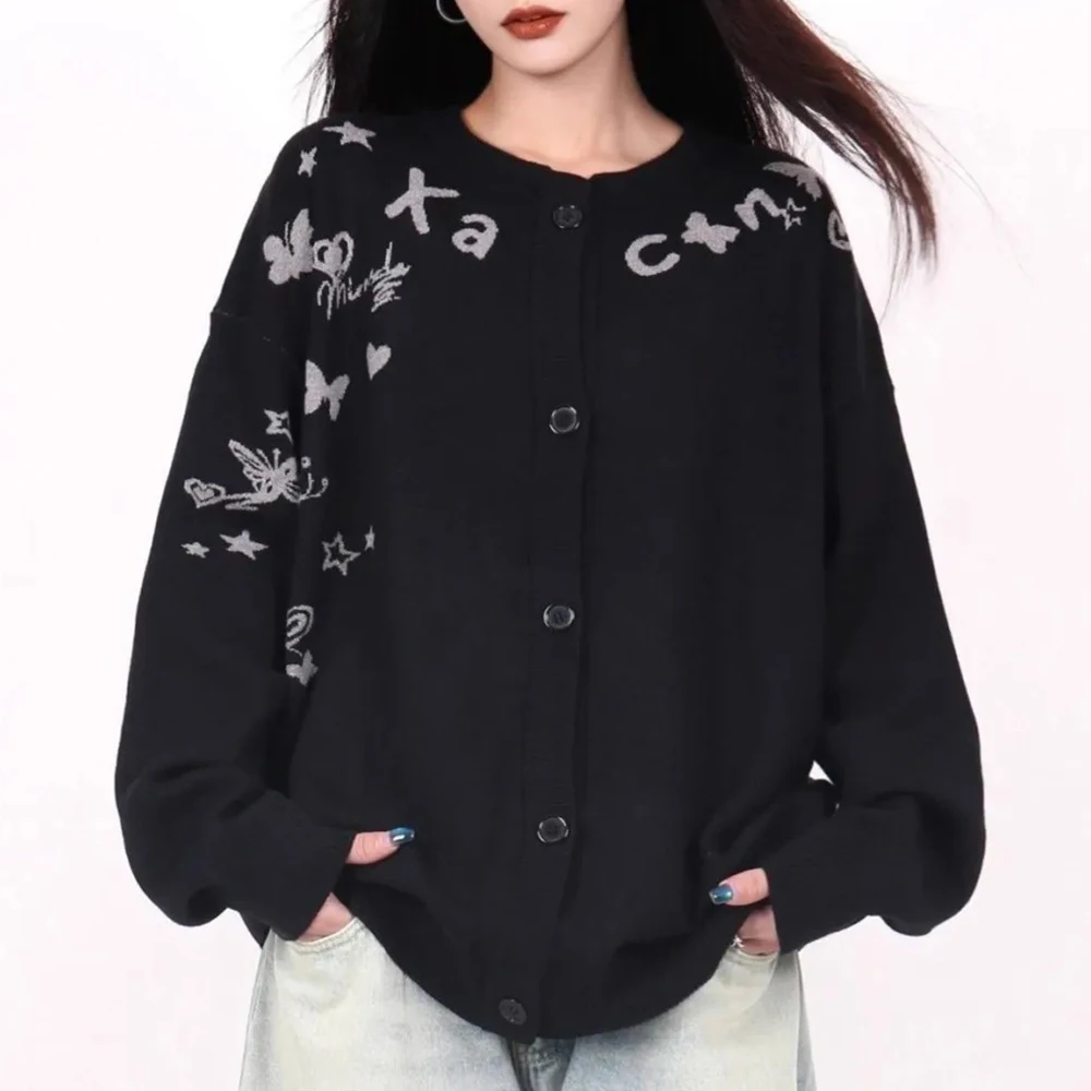 Winter New Men's Y2K Graphic Long-Sleeve Sweater Unisex American Retro Fashion Trend High Street Casual Loose Niche Men's Top