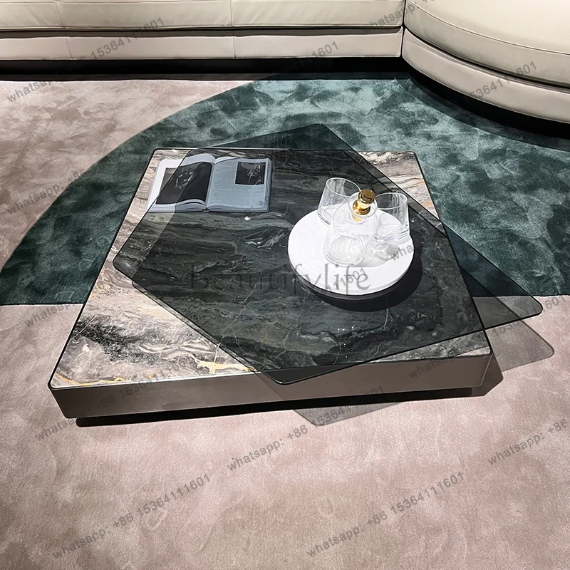 Italian simple luxury Venice brown natural marble coffee table modern minimalist light luxury
