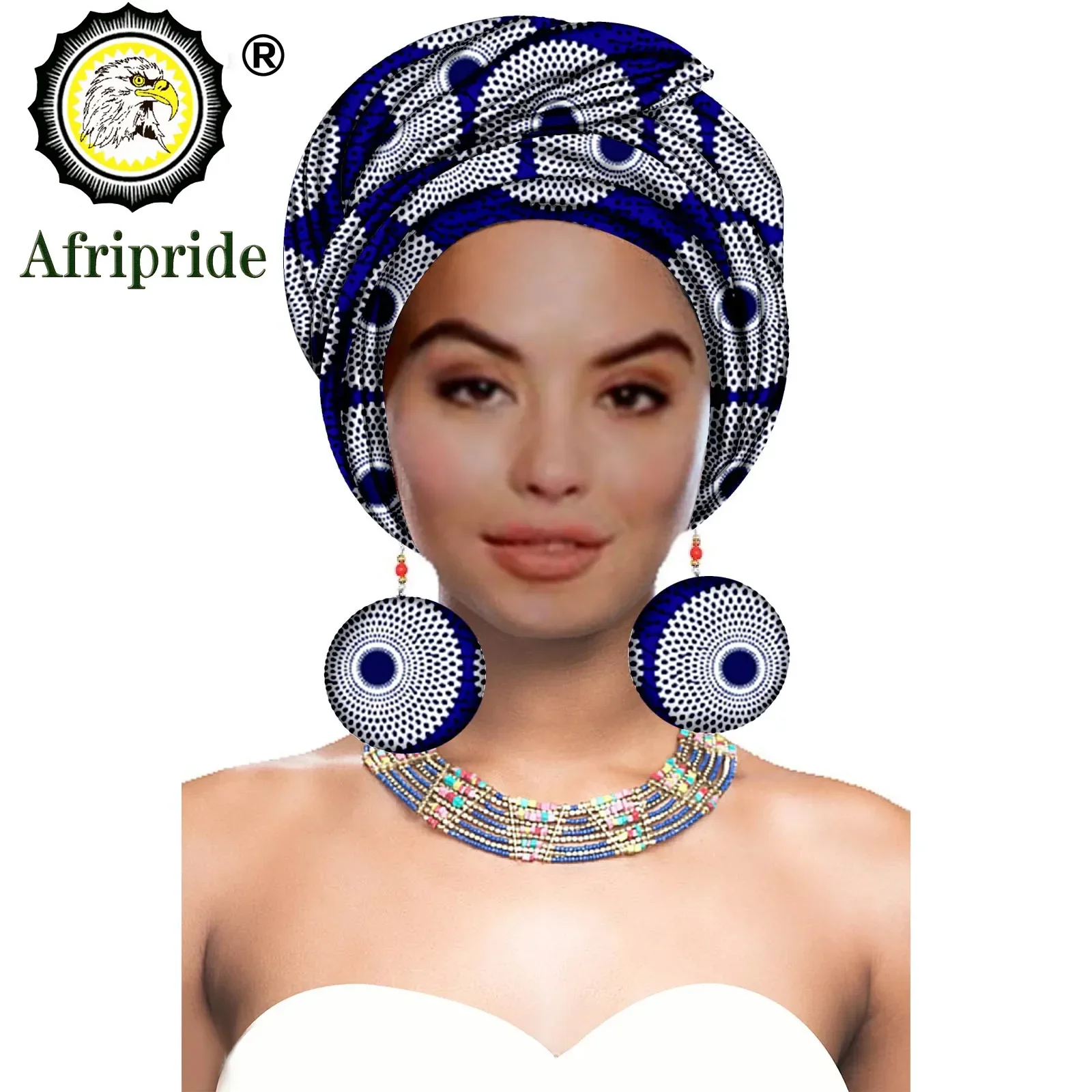 African Turbans African Headwraps for Woman African Headscarf Nigerian Headtie with Matching Earring Dashiki Ankara Wax S20H004