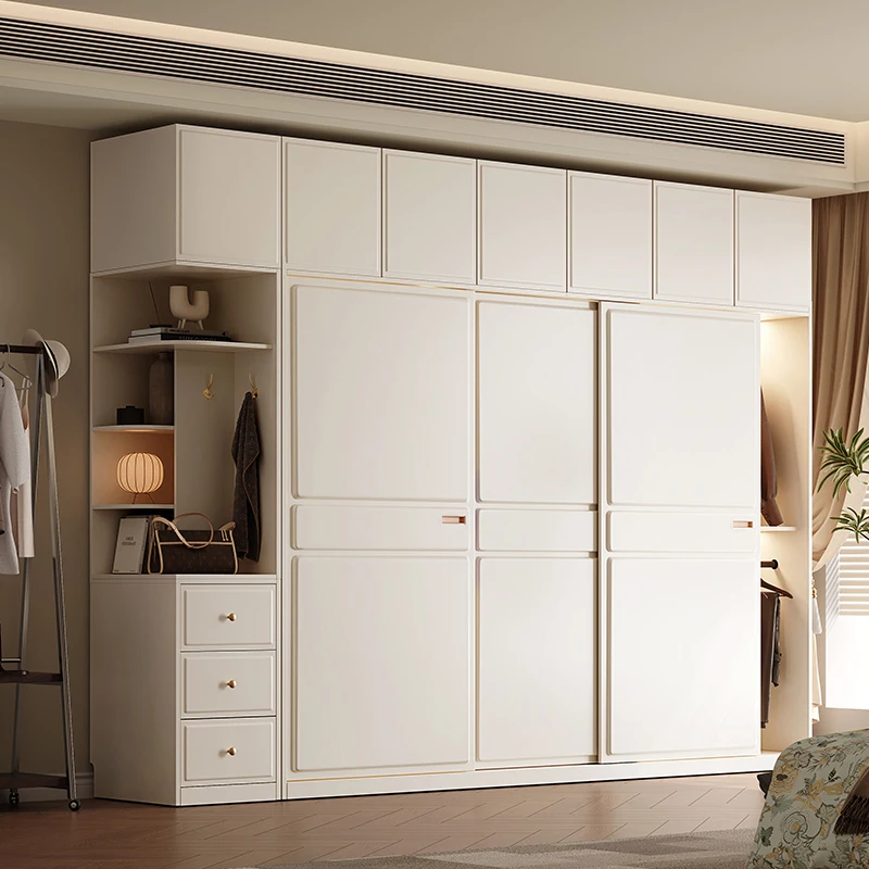 

White Wooden Luxury Wardrobe Sliding Doors Hanging Drawer Storage Wardrobe Bedroom Modern Armoire Chambre House Furniture