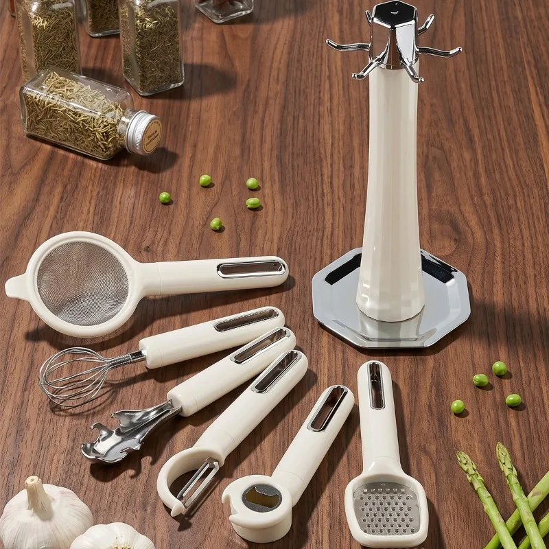 Kitchen Gadgets Stainless Steel Peeler Egg Beater Wire Planer with Storage Seat Household Combination Set