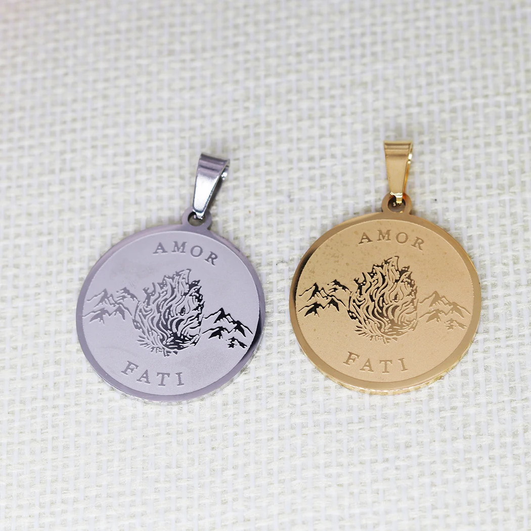 

2PCS AMOR FATI Mountain Pendant DIY Stainless Steel Gift For Women Men Charm Pendant For Bracelet Jewelry Findings
